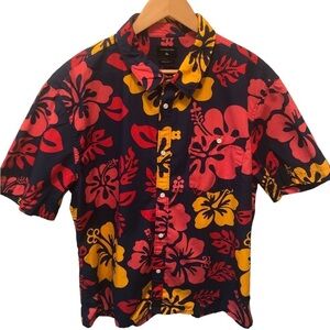 Quiksilver Mens Colorful Button Down Hawaiian SS Shirt Sz XL Red Navy Orange